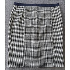 Boden Skirt British Tweed 16L Navy Blue White Houndstooth Check 100% Wool Pencil